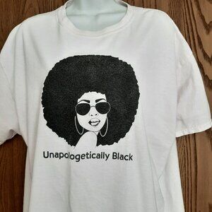 Gildan Unapologetically Black Woman Alfo Shades T-Shirt XL Big Earrings